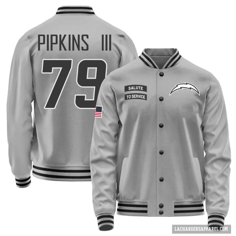 Men's ＃79 Trey Pipkins III Los Angeles Chargers Gray Salute to Service Performance Jacket