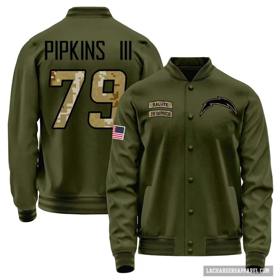 Men's ＃79 Trey Pipkins III Los Angeles Chargers Olive Salute to Service Sideline Performance Jacket